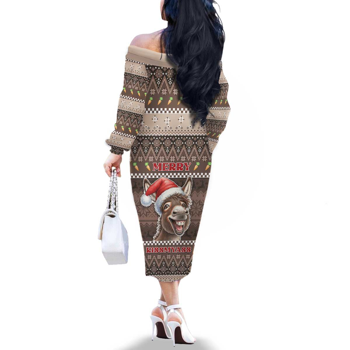 Donkey Christmas Family Matching Off The Shoulder Long Sleeve Dress and Hawaiian Shirt Merry Kiss My Ass - Wonder Print Shop