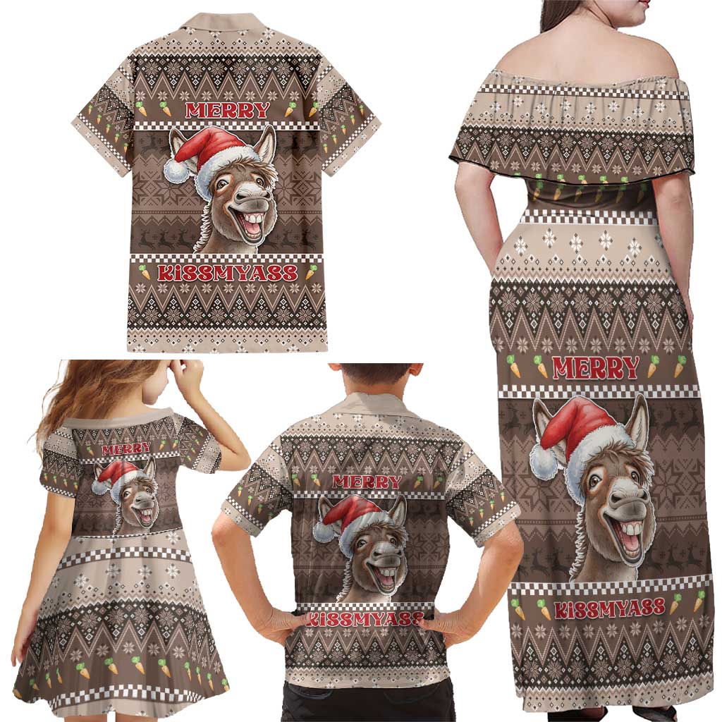 Donkey Christmas Family Matching Off Shoulder Maxi Dress and Hawaiian Shirt Merry Kiss My Ass - Wonder Print Shop