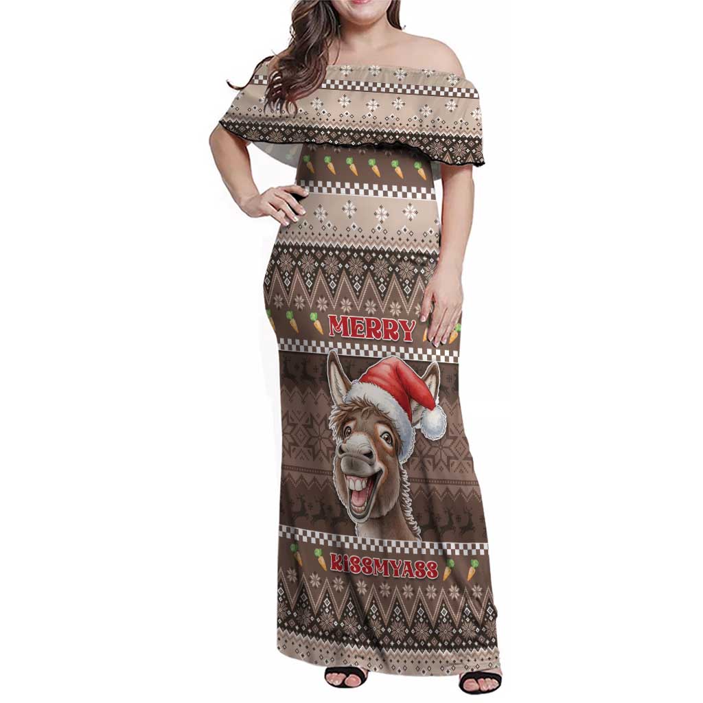 Donkey Christmas Family Matching Off Shoulder Maxi Dress and Hawaiian Shirt Merry Kiss My Ass - Wonder Print Shop