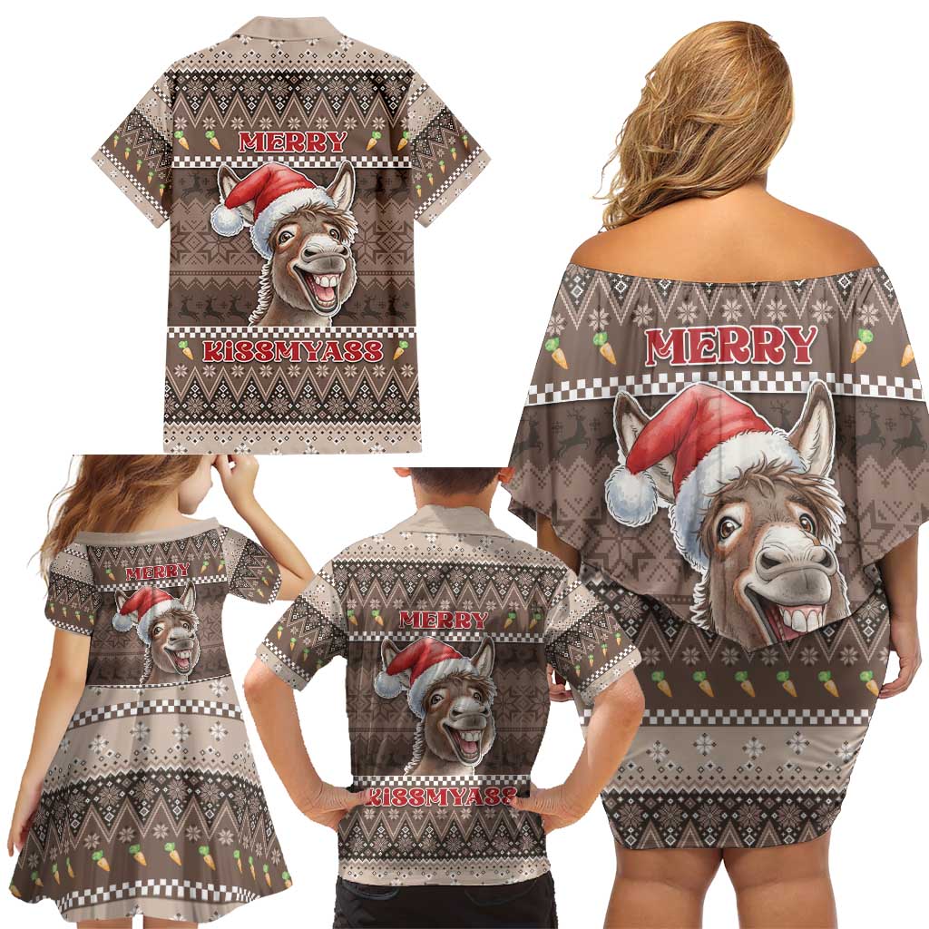 Donkey Christmas Family Matching Off Shoulder Short Dress and Hawaiian Shirt Merry Kiss My Ass - Wonder Print Shop