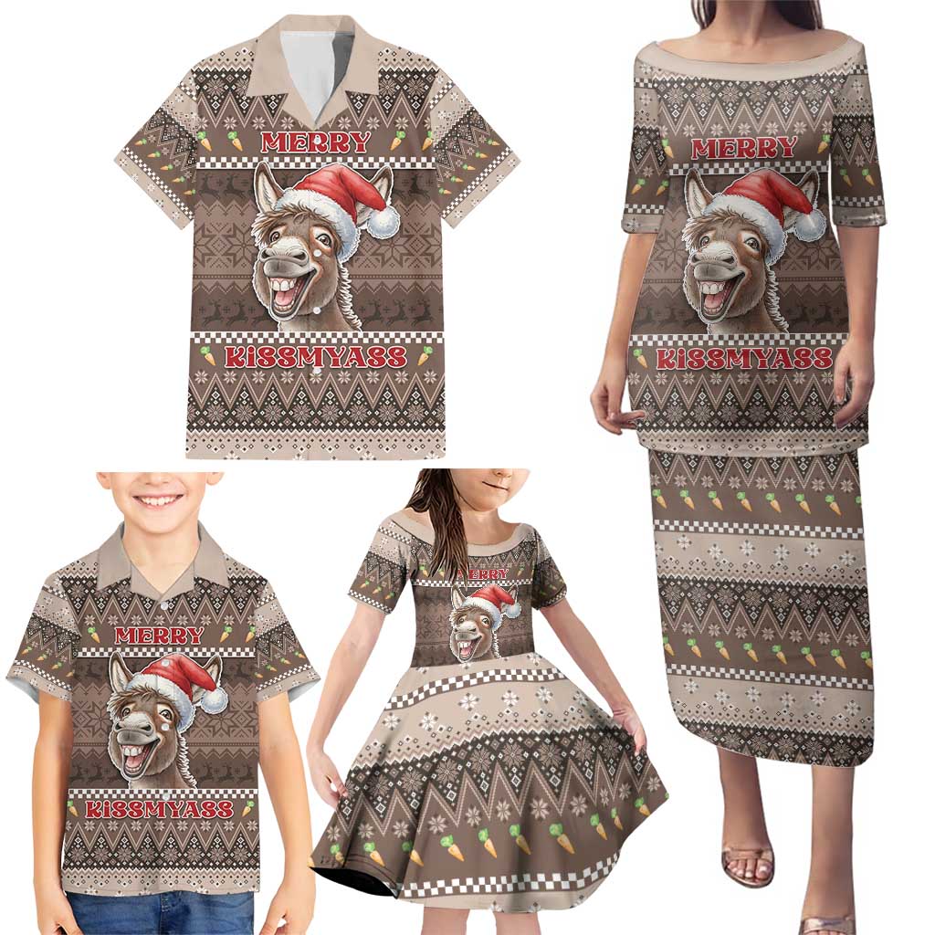 Donkey Christmas Family Matching Puletasi and Hawaiian Shirt Merry Kiss My Ass - Wonder Print Shop
