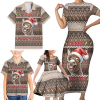 Donkey Christmas Family Matching Short Sleeve Bodycon Dress and Hawaiian Shirt Merry Kiss My Ass - Wonder Print Shop