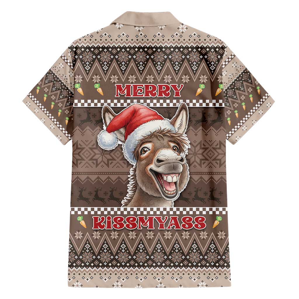 Donkey Christmas Family Matching Short Sleeve Bodycon Dress and Hawaiian Shirt Merry Kiss My Ass - Wonder Print Shop