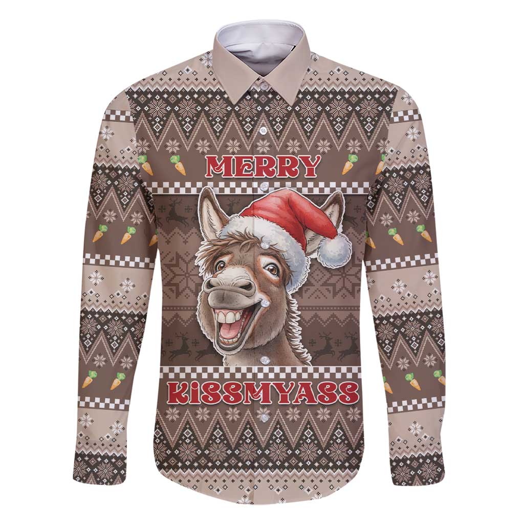 Donkey Christmas Family Matching Short Sleeve Bodycon Dress and Hawaiian Shirt Merry Kiss My Ass - Wonder Print Shop