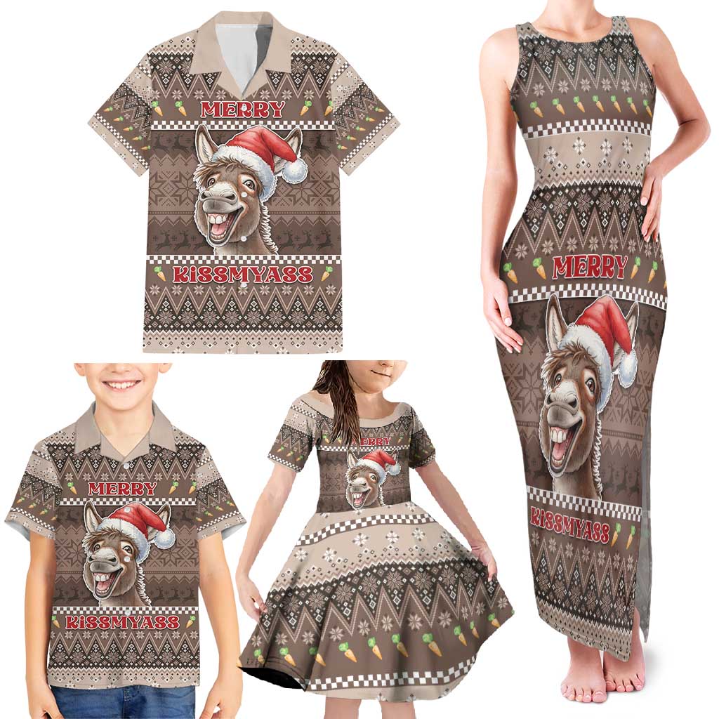 Donkey Christmas Family Matching Tank Maxi Dress and Hawaiian Shirt Merry Kiss My Ass - Wonder Print Shop