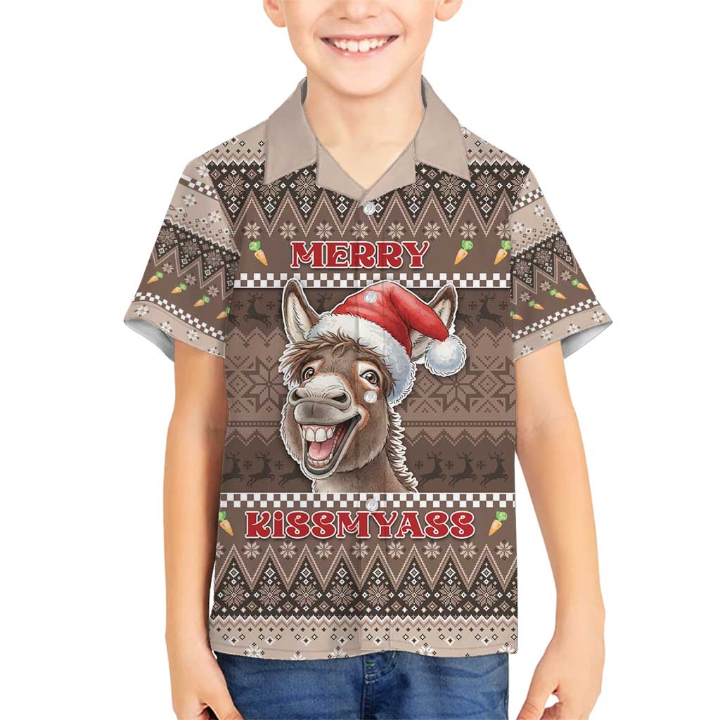 Donkey Christmas Family Matching Tank Maxi Dress and Hawaiian Shirt Merry Kiss My Ass - Wonder Print Shop