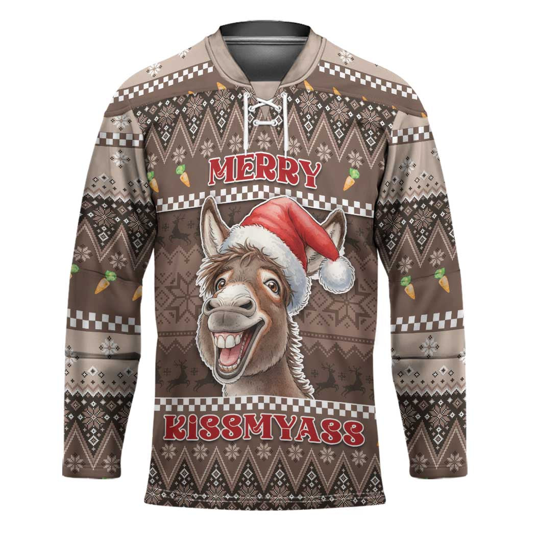 Donkey Christmas Hockey Jersey Merry Kiss My Ass - Wonder Print Shop