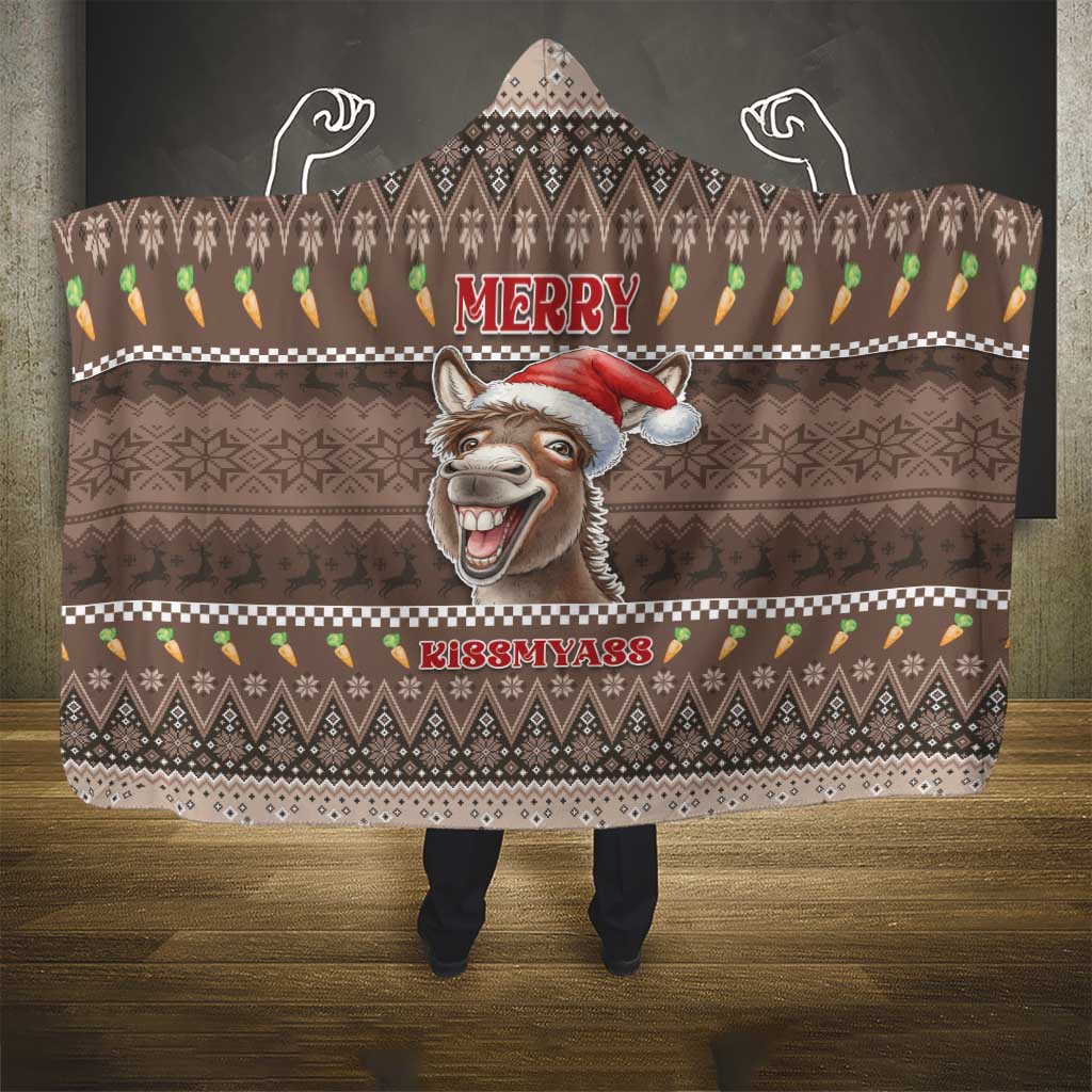 Donkey Christmas Hooded Blanket Merry Kiss My Ass - Wonder Print Shop