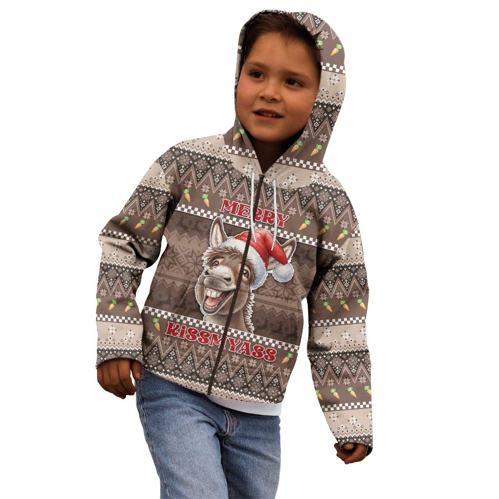 Donkey Christmas Kid Hoodie Merry Kiss My Ass - Wonder Print Shop