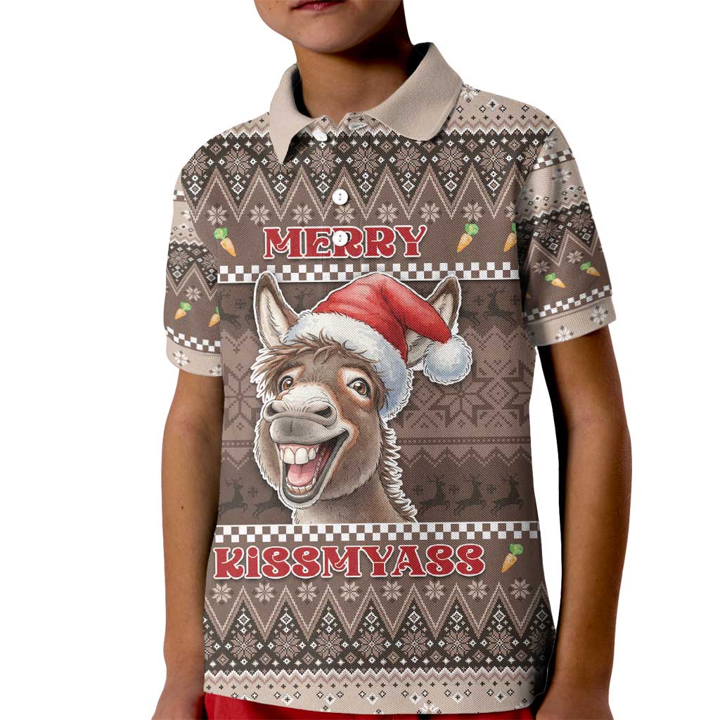 Donkey Christmas Kid Polo Shirt Merry Kiss My Ass - Wonder Print Shop