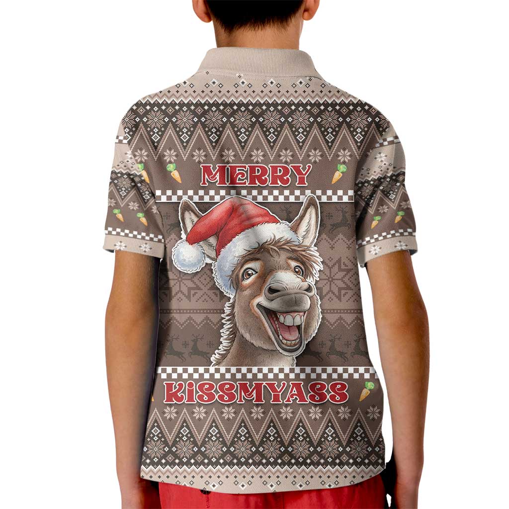 Donkey Christmas Kid Polo Shirt Merry Kiss My Ass - Wonder Print Shop