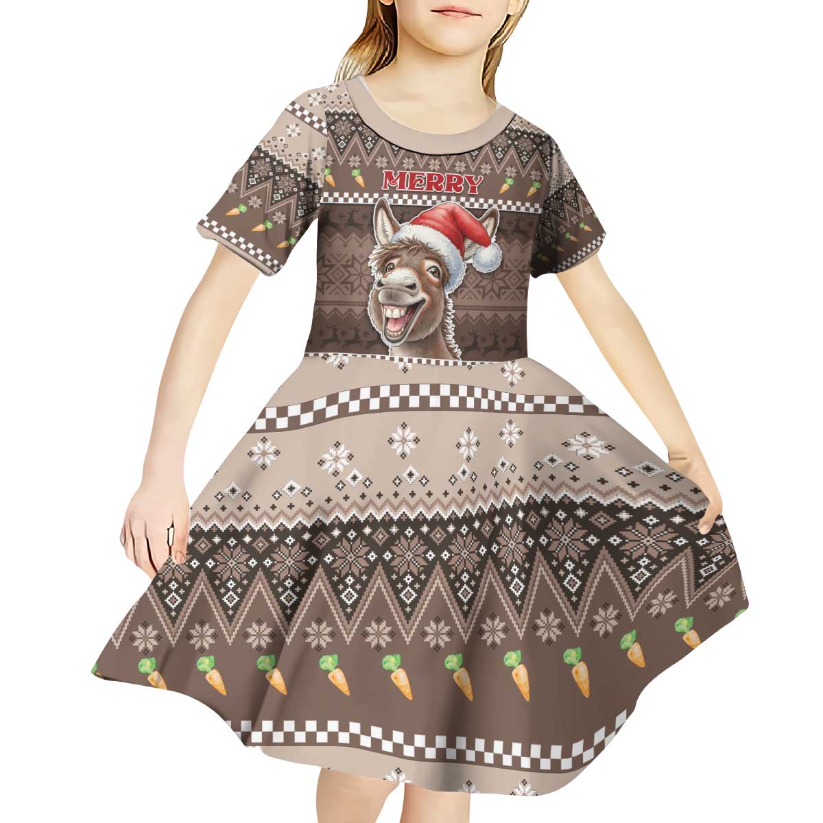 Donkey Christmas Kid Short Sleeve Dress Merry Kiss My Ass - Wonder Print Shop