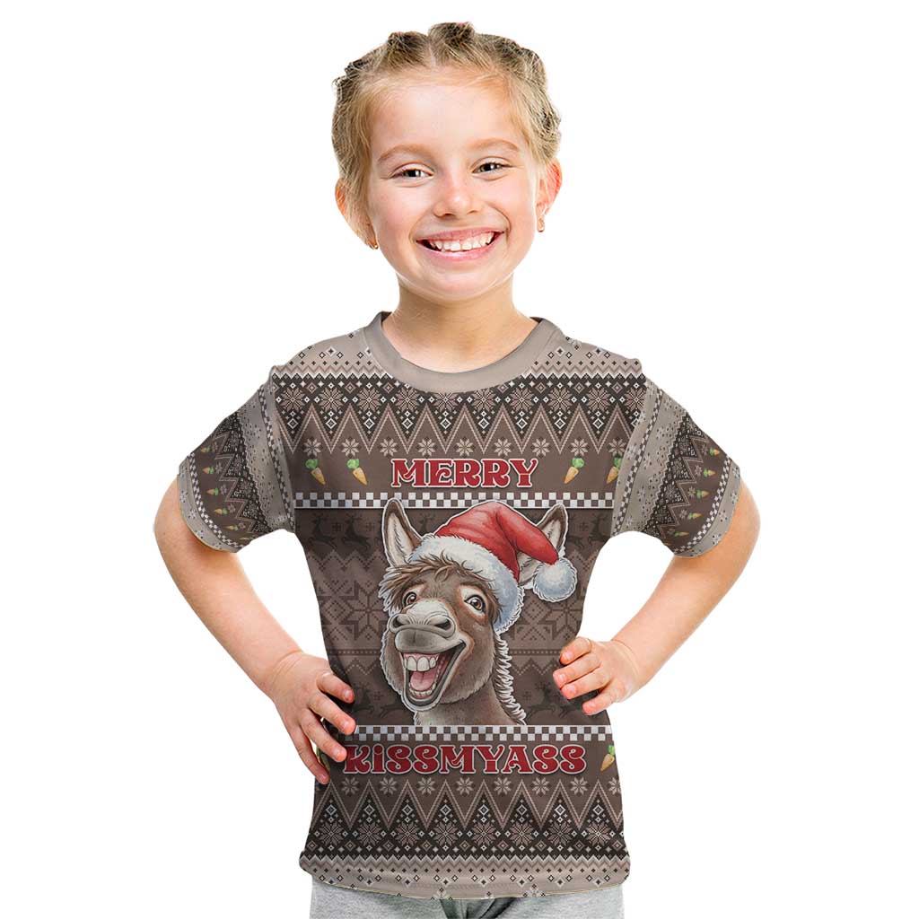 Donkey Christmas Kid T Shirt Merry Kiss My Ass - Wonder Print Shop