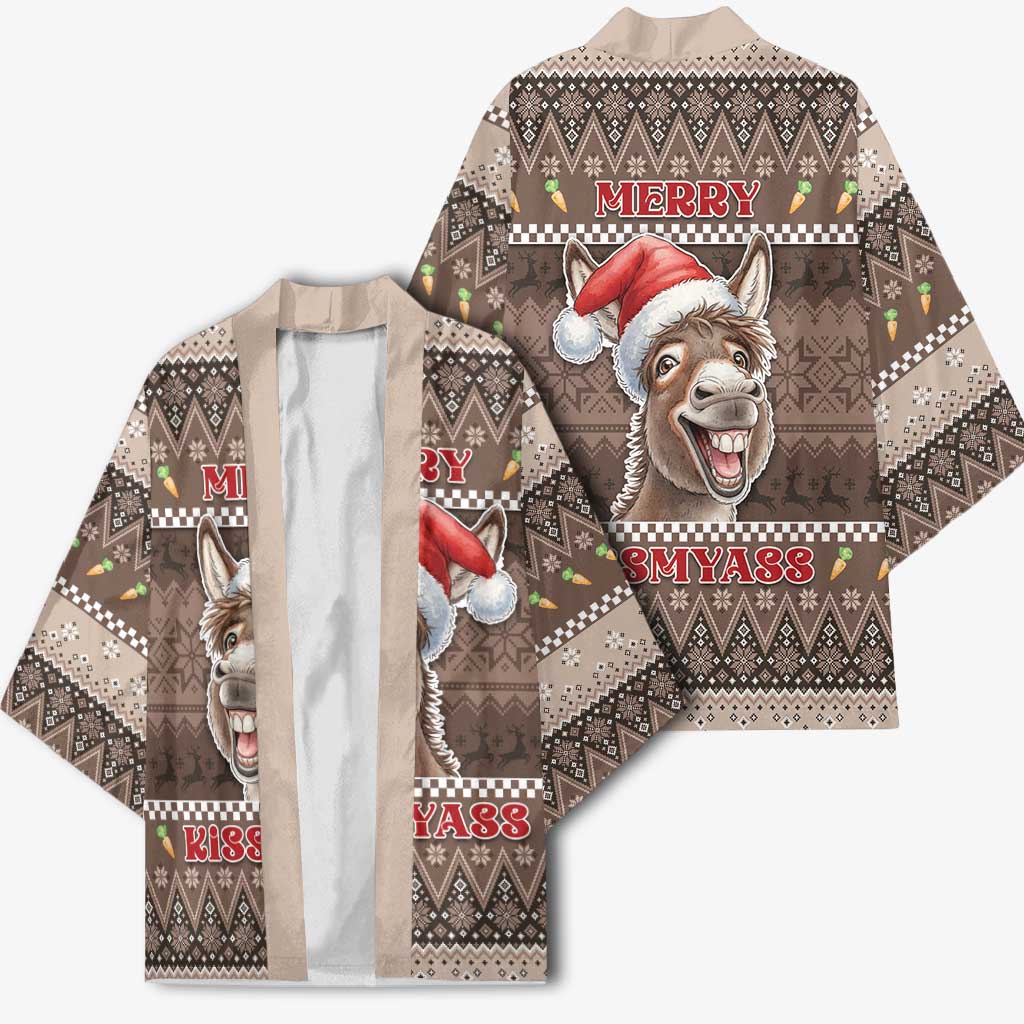 Donkey Christmas Kimono Merry Kiss My Ass - Wonder Print Shop