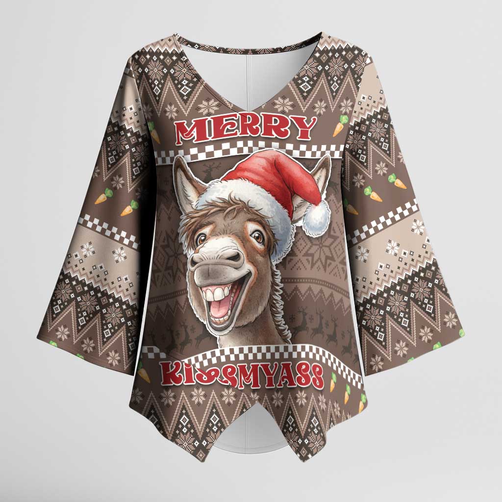 Donkey Christmas Kimono Sleeve Blouse Merry Kiss My Ass - Wonder Print Shop