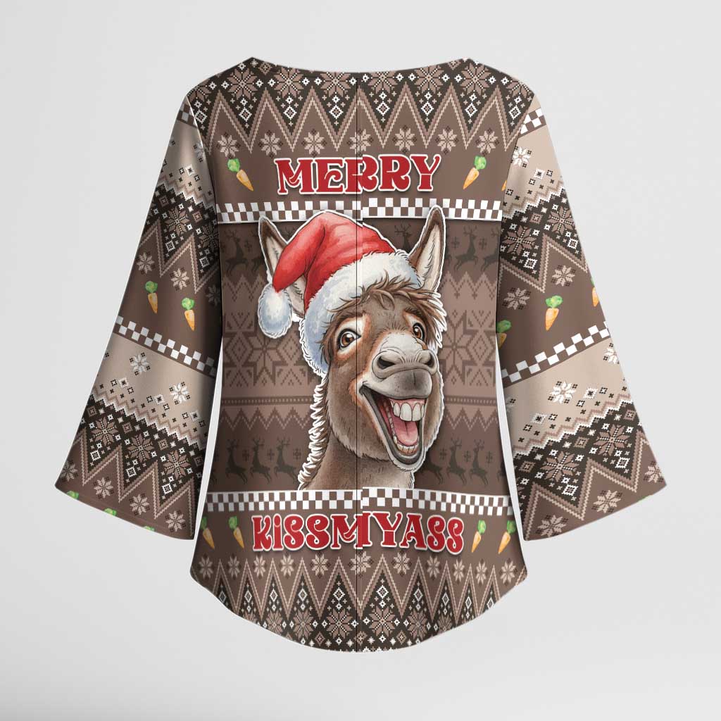 Donkey Christmas Kimono Sleeve Blouse Merry Kiss My Ass - Wonder Print Shop