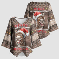 Donkey Christmas Kimono Sleeve Blouse Merry Kiss My Ass - Wonder Print Shop