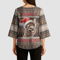 Donkey Christmas Kimono Sleeve Blouse Merry Kiss My Ass - Wonder Print Shop