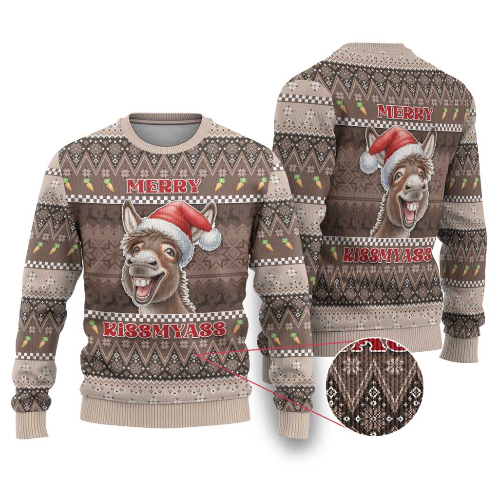 Donkey Christmas Ugly Christmas Sweater Merry Kiss My Ass - Wonder Print Shop