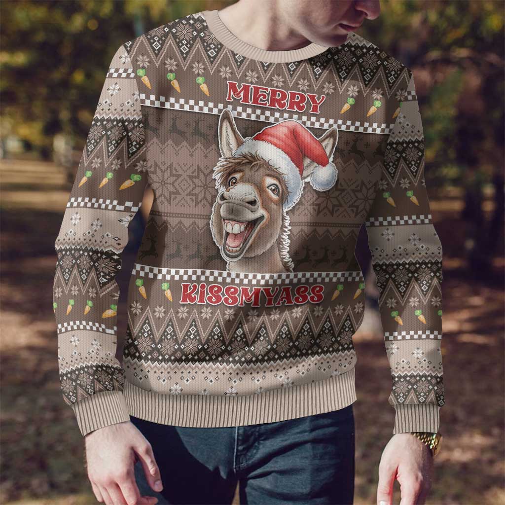 Donkey Christmas Ugly Christmas Sweater Merry Kiss My Ass - Wonder Print Shop