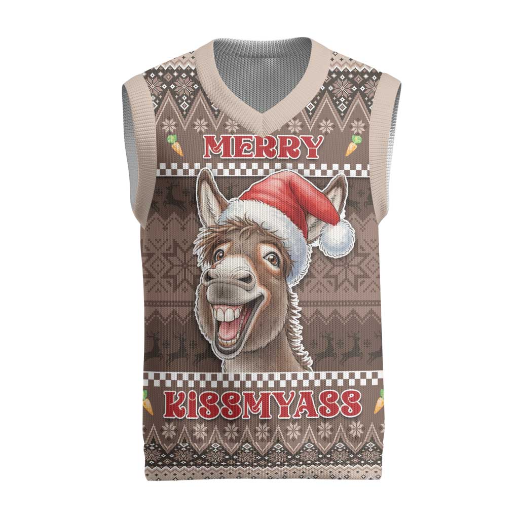 Donkey Christmas Knitted V-Neck Vest Merry Kiss My Ass - Wonder Print Shop
