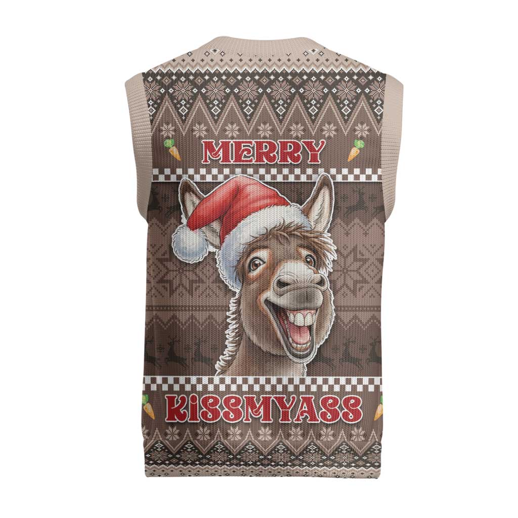 Donkey Christmas Knitted V-Neck Vest Merry Kiss My Ass - Wonder Print Shop