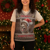 Donkey Christmas Knitted V-Neck Vest Merry Kiss My Ass - Wonder Print Shop