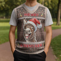 Donkey Christmas Knitted V-Neck Vest Merry Kiss My Ass - Wonder Print Shop