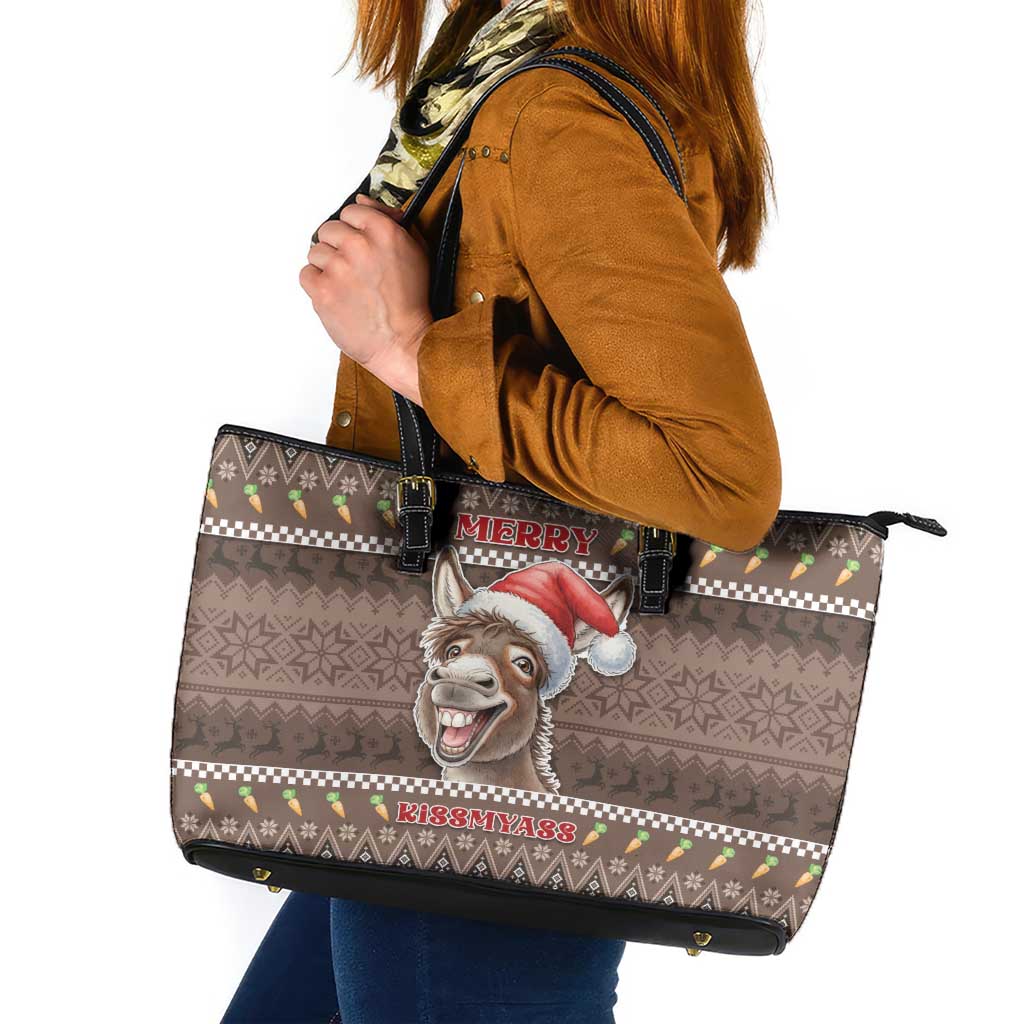 Donkey Christmas Leather Tote Bag Merry Kiss My Ass - Wonder Print Shop