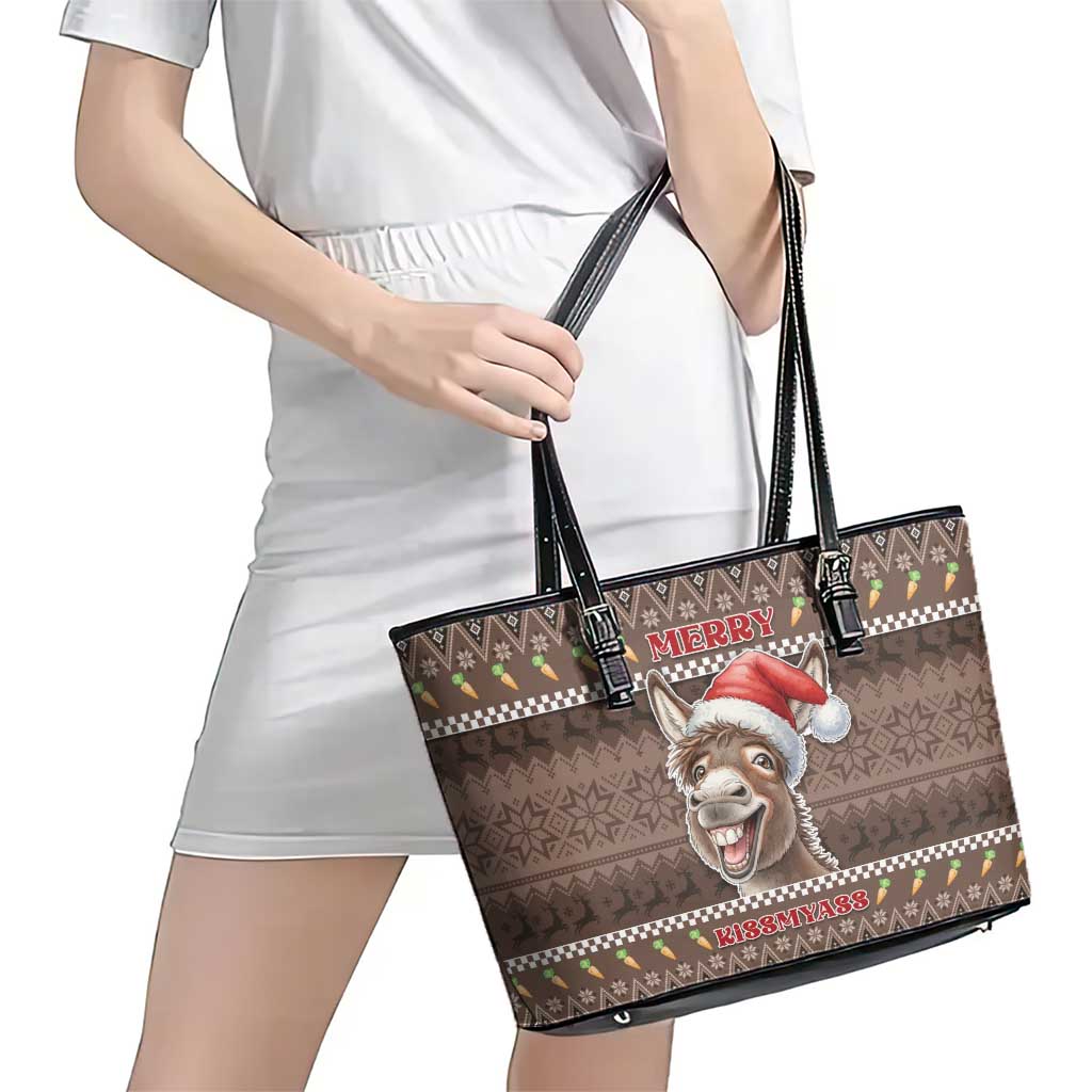 Donkey Christmas Leather Tote Bag Merry Kiss My Ass - Wonder Print Shop