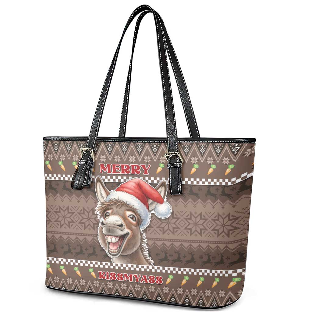 Donkey Christmas Leather Tote Bag Merry Kiss My Ass - Wonder Print Shop
