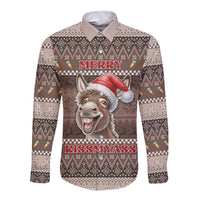 Donkey Christmas Long Sleeve Button Shirt Merry Kiss My Ass - Wonder Print Shop