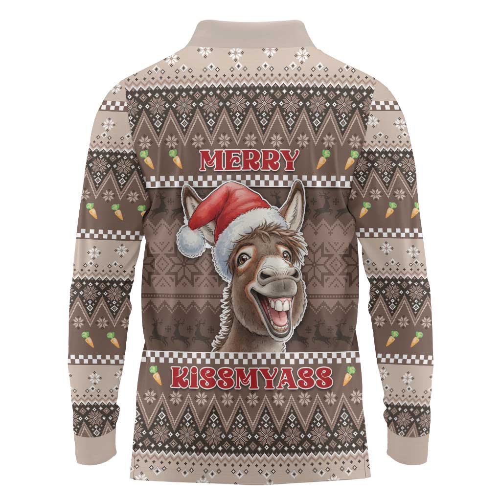 Donkey Christmas Long Sleeve Polo Shirt Merry Kiss My Ass - Wonder Print Shop