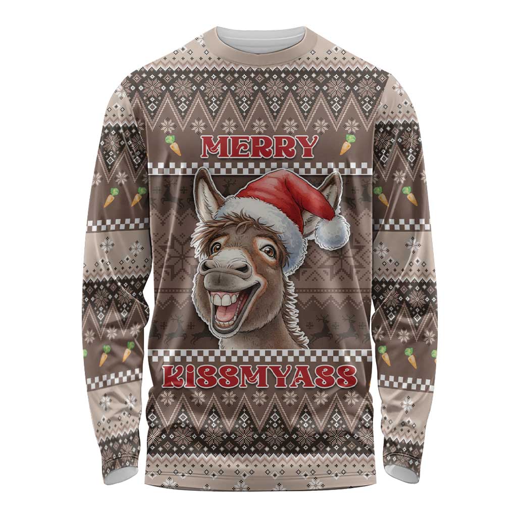 Donkey Christmas Long Sleeve Shirt Merry Kiss My Ass - Wonder Print Shop