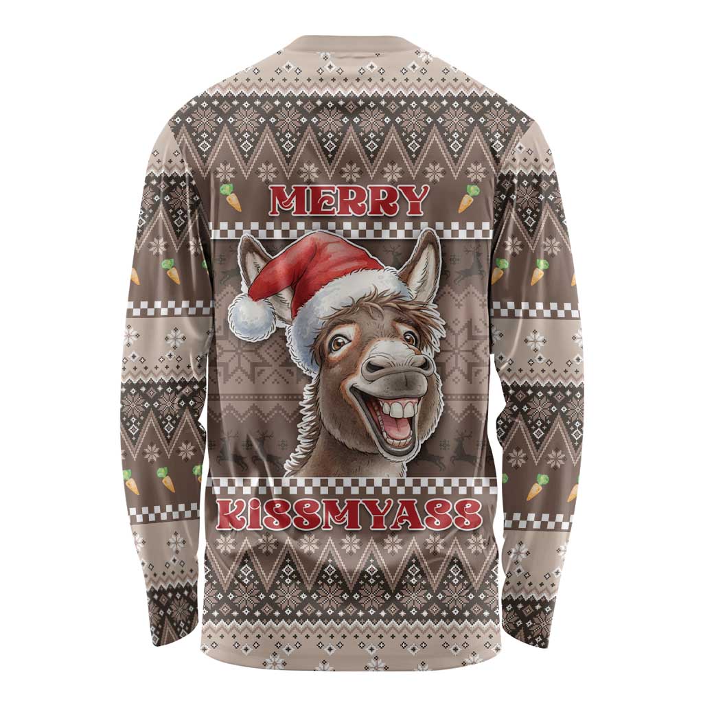 Donkey Christmas Long Sleeve Shirt Merry Kiss My Ass - Wonder Print Shop