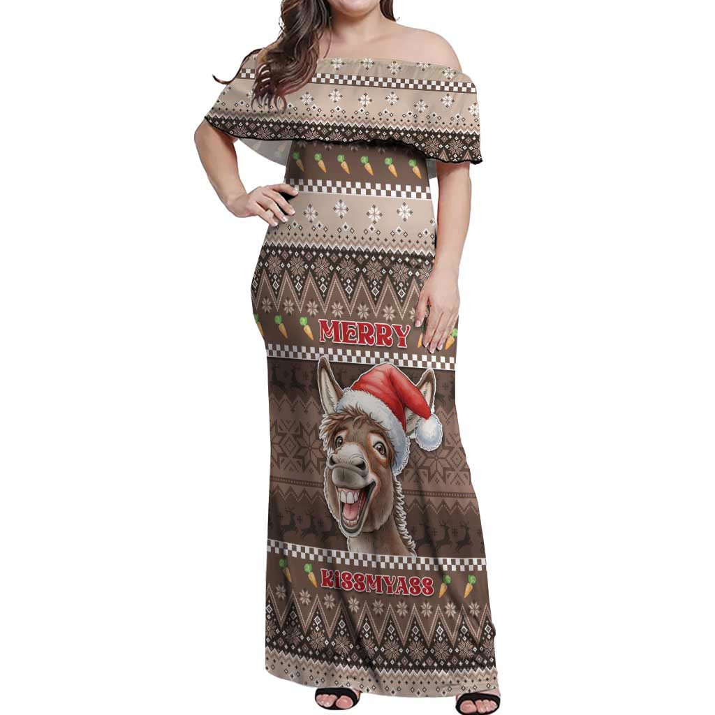 Donkey Christmas Off Shoulder Maxi Dress Merry Kiss My Ass - Wonder Print Shop
