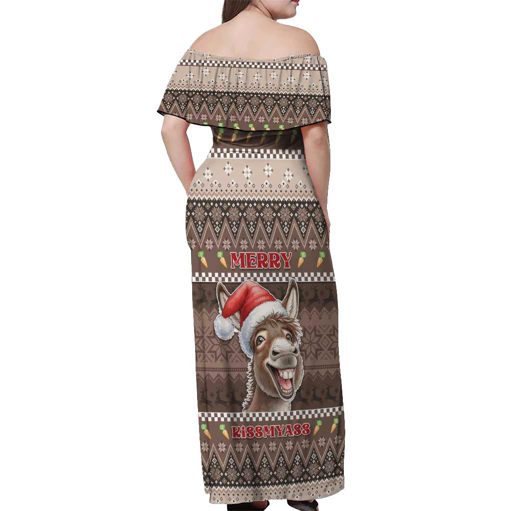 Donkey Christmas Off Shoulder Maxi Dress Merry Kiss My Ass - Wonder Print Shop