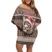 Donkey Christmas Off Shoulder Short Dress Merry Kiss My Ass - Wonder Print Shop