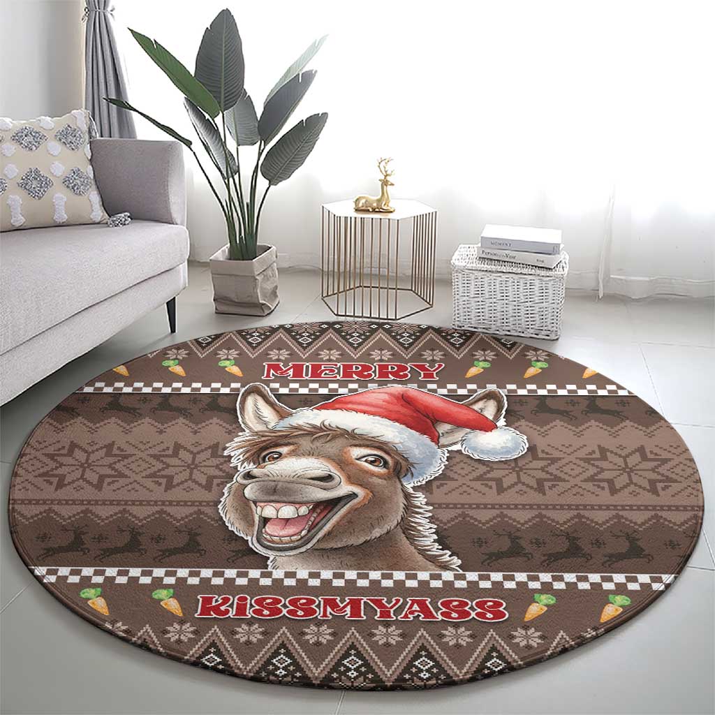 Donkey Christmas Round Carpet Merry Kiss My Ass - Wonder Print Shop