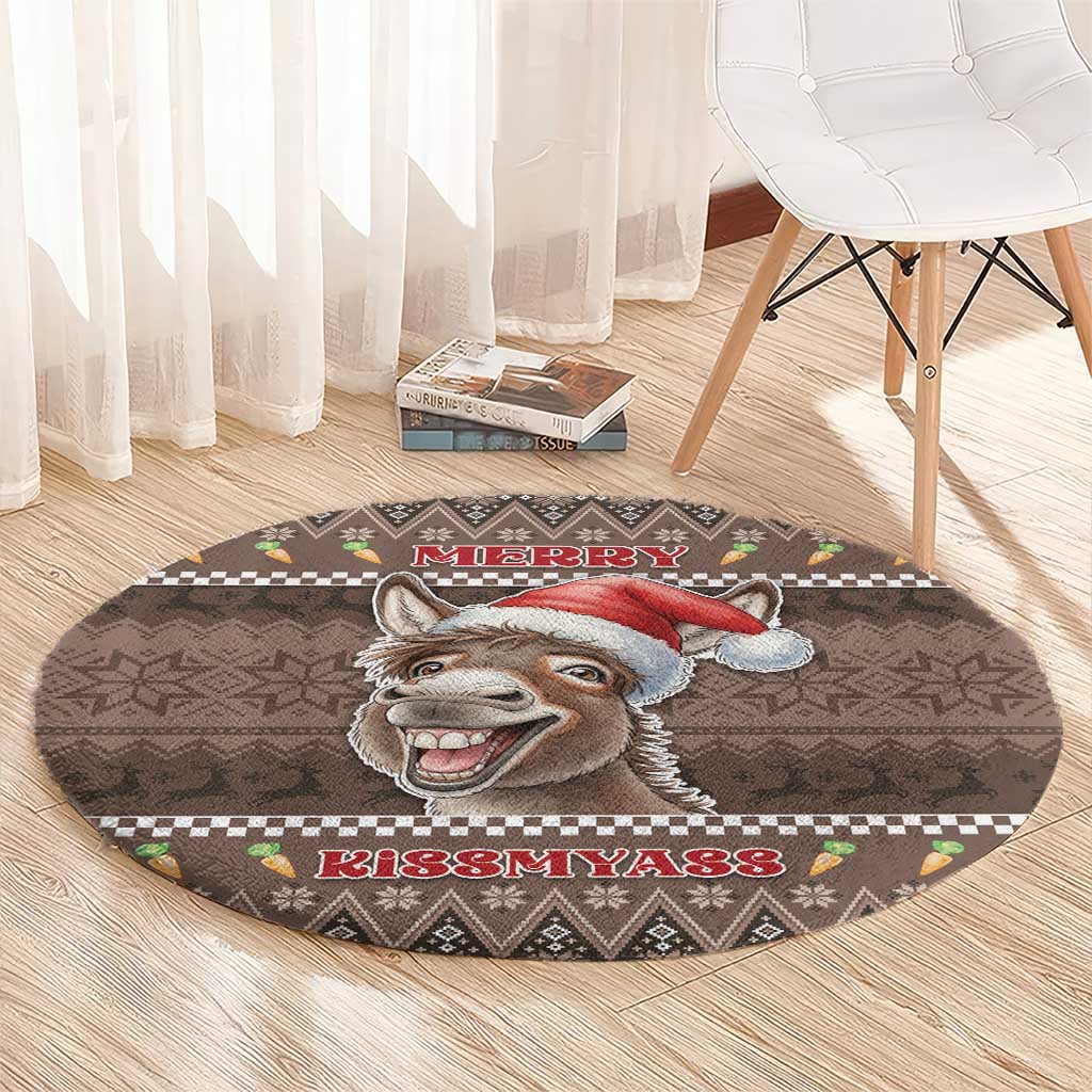 Donkey Christmas Round Carpet Merry Kiss My Ass - Wonder Print Shop