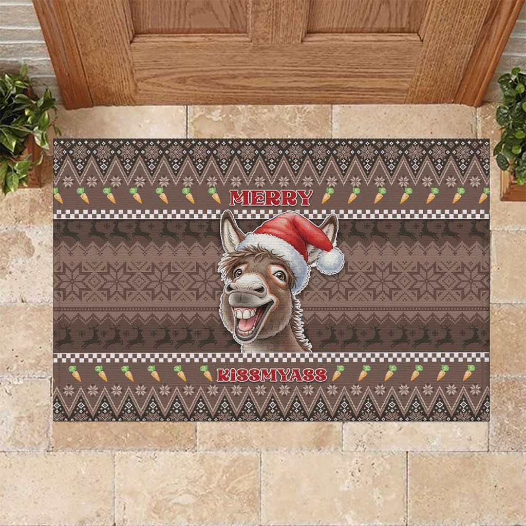 Donkey Christmas Rubber Doormat Merry Kiss My Ass - Wonder Print Shop