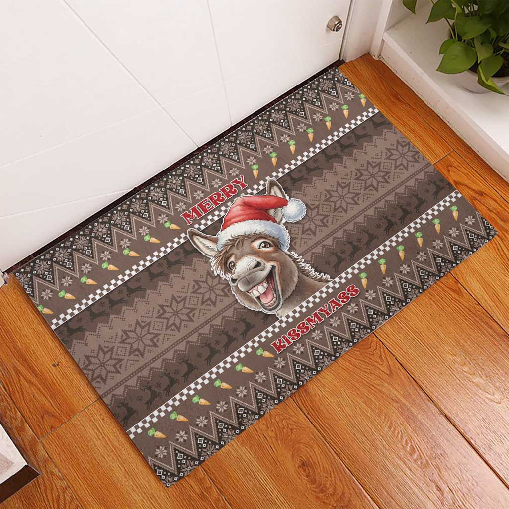 Donkey Christmas Rubber Doormat Merry Kiss My Ass - Wonder Print Shop
