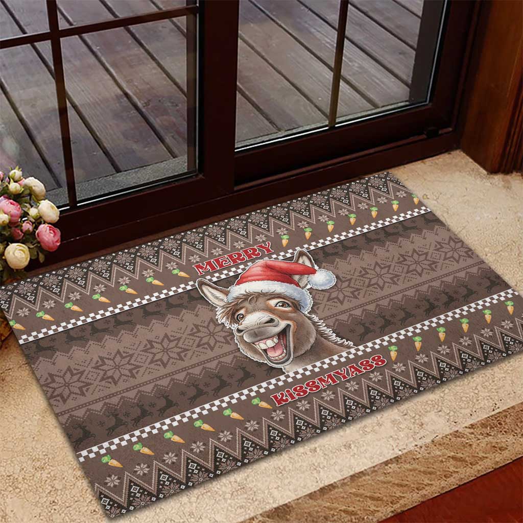 Donkey Christmas Rubber Doormat Merry Kiss My Ass - Wonder Print Shop