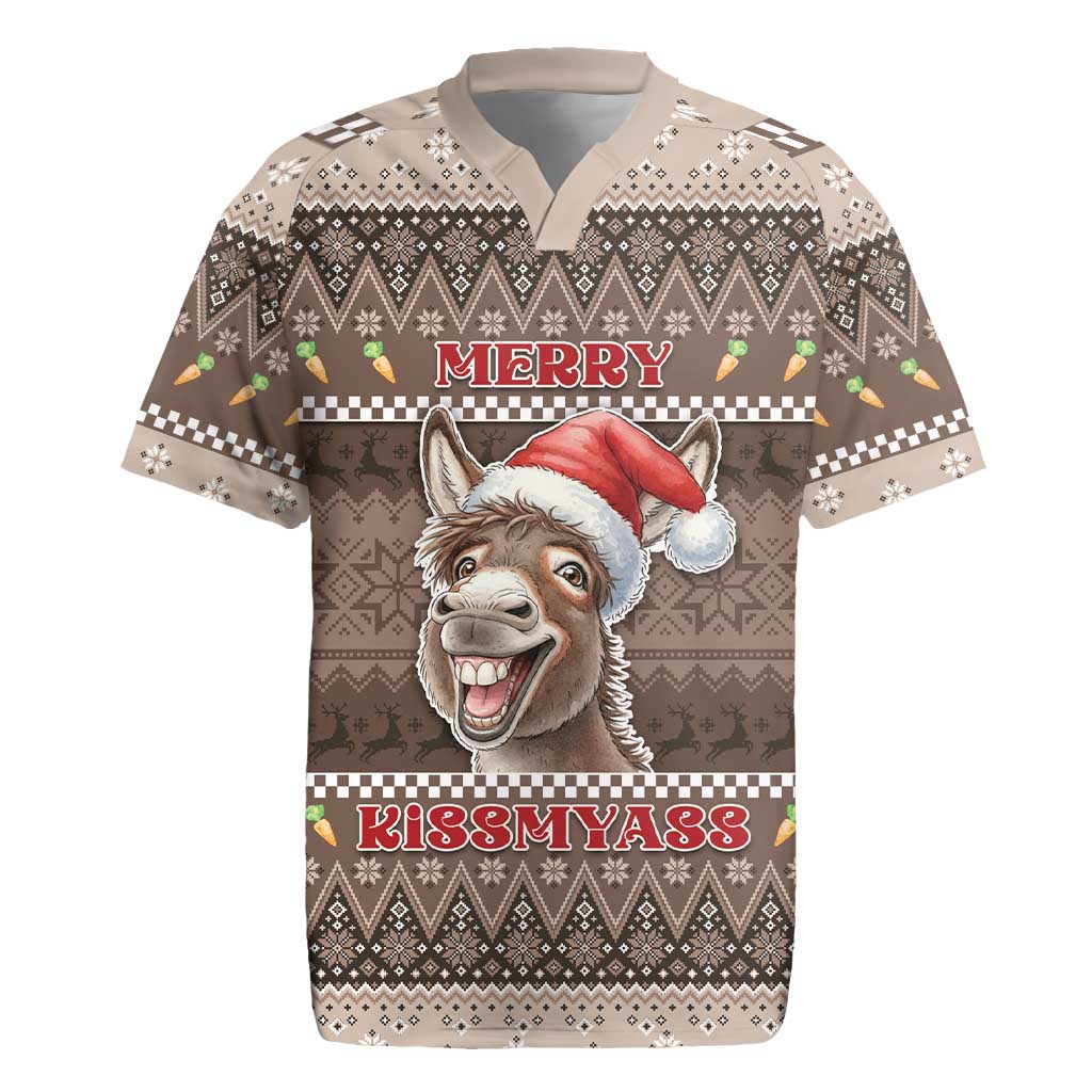 Donkey Christmas Rugby Jersey Merry Kiss My Ass - Wonder Print Shop