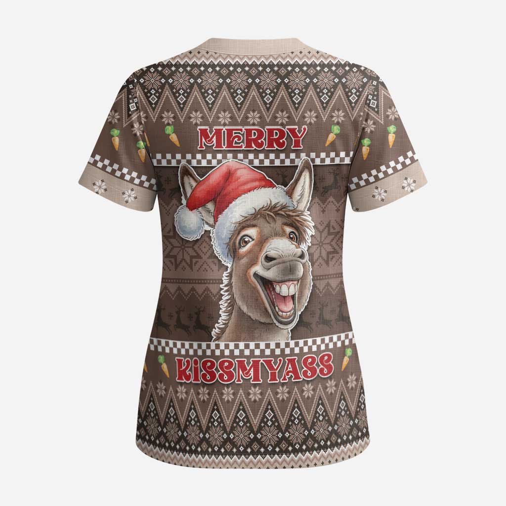 Donkey Christmas Scrub Top Merry Kiss My Ass - Wonder Print Shop
