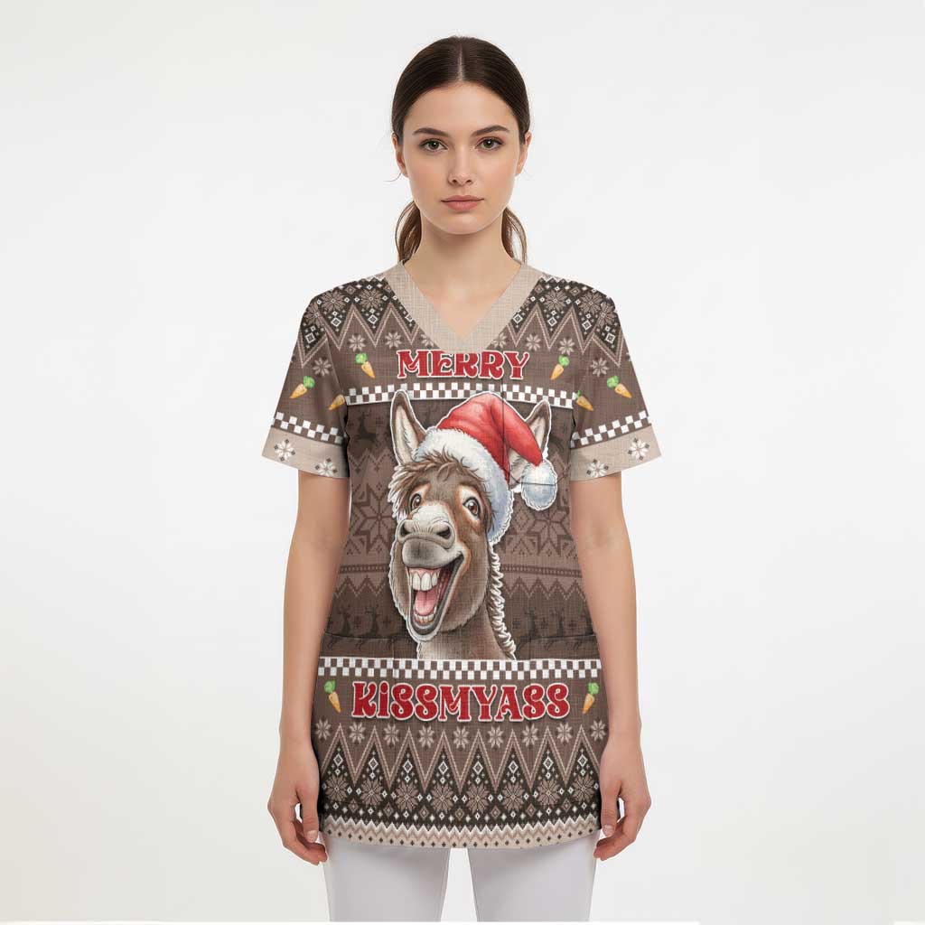 Donkey Christmas Scrub Top Merry Kiss My Ass - Wonder Print Shop