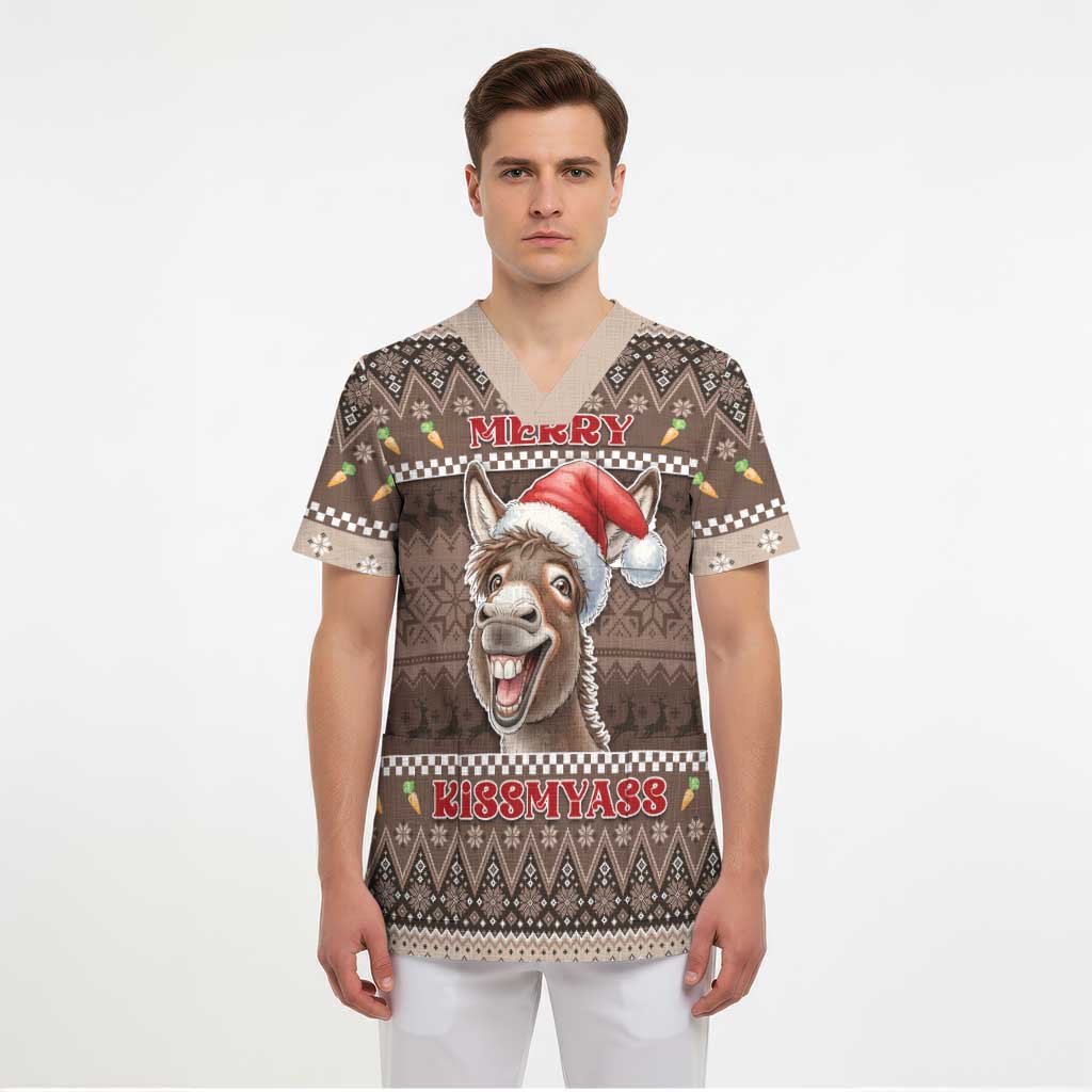 Donkey Christmas Scrub Top Merry Kiss My Ass - Wonder Print Shop