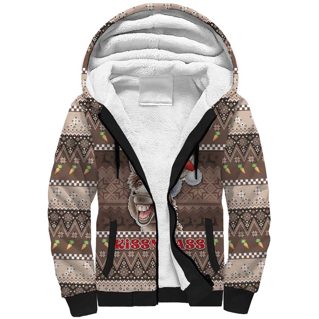 Donkey Christmas Sherpa Hoodie Merry Kiss My Ass - Wonder Print Shop