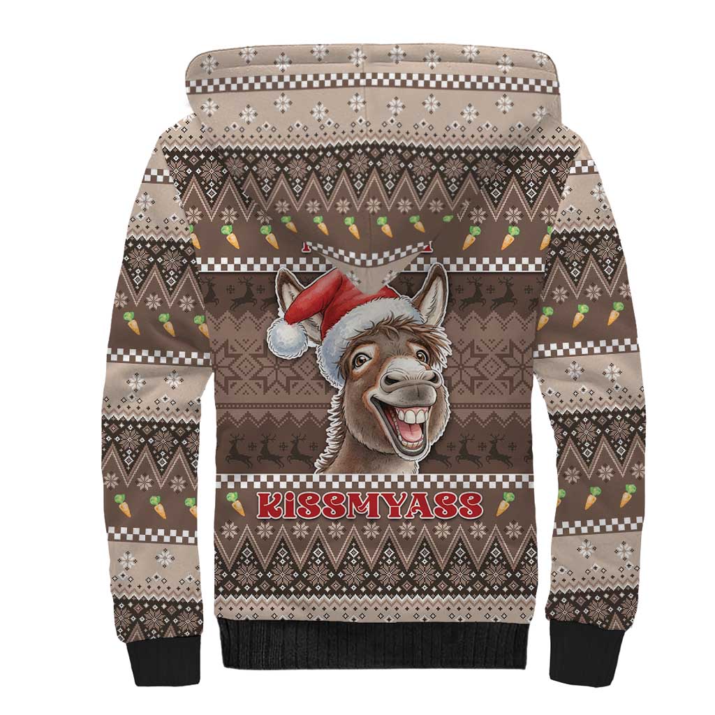 Donkey Christmas Sherpa Hoodie Merry Kiss My Ass - Wonder Print Shop