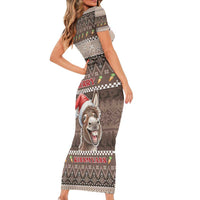 Donkey Christmas Short Sleeve Bodycon Dress Merry Kiss My Ass - Wonder Print Shop